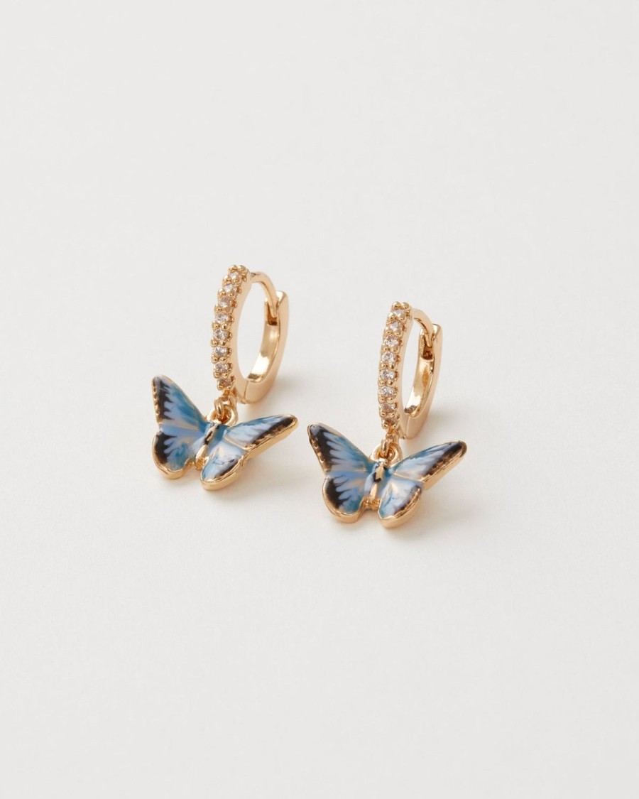 Jewellery Fable England | Enamel Blue Butterfly Huggie Earrings