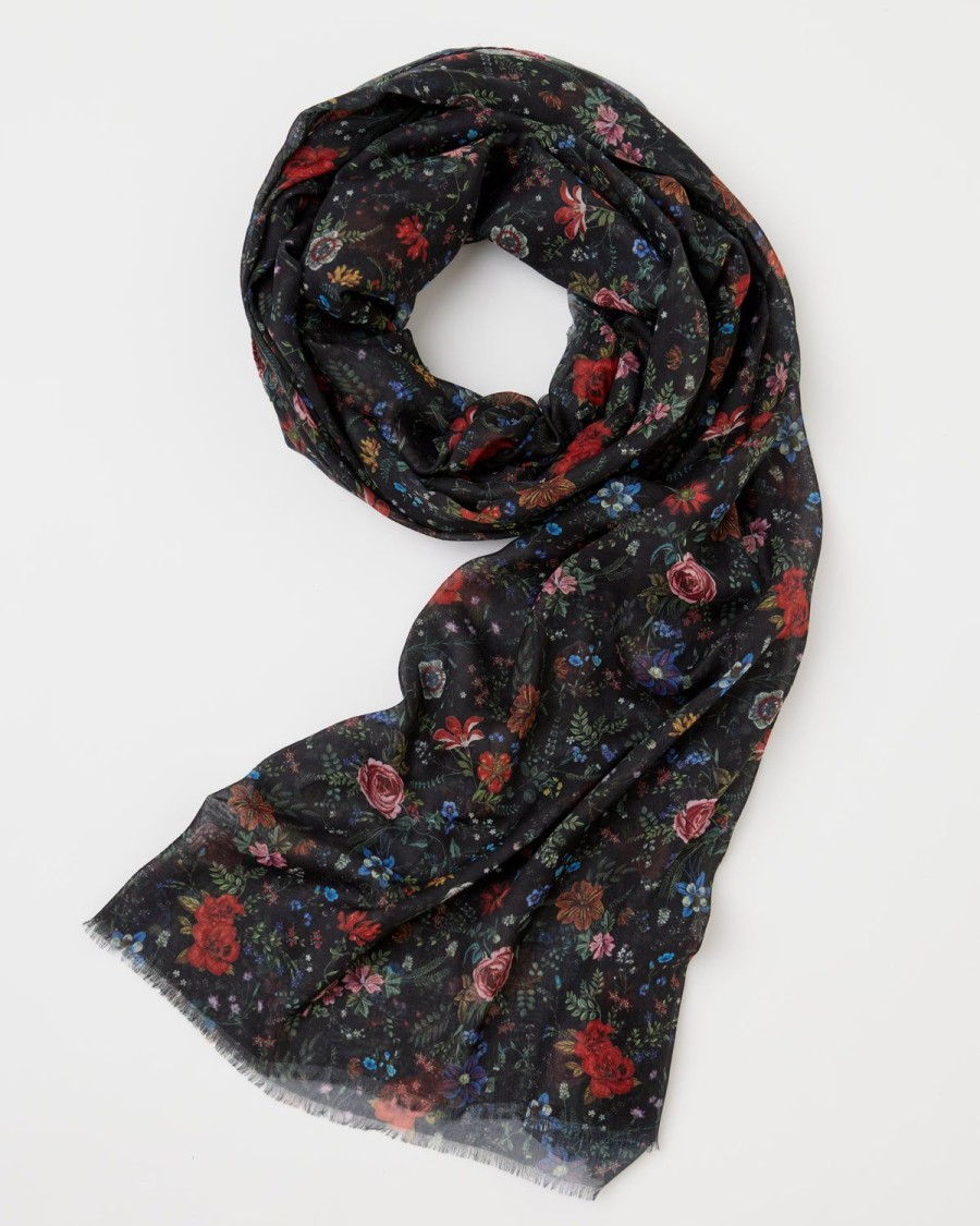 Scarves & Hats Fable England | Rambling Floral Lightweight Scarf Black