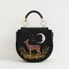 Handbags Fable England | Deer & Moon Embroidered Saddle Bag Black Velvet