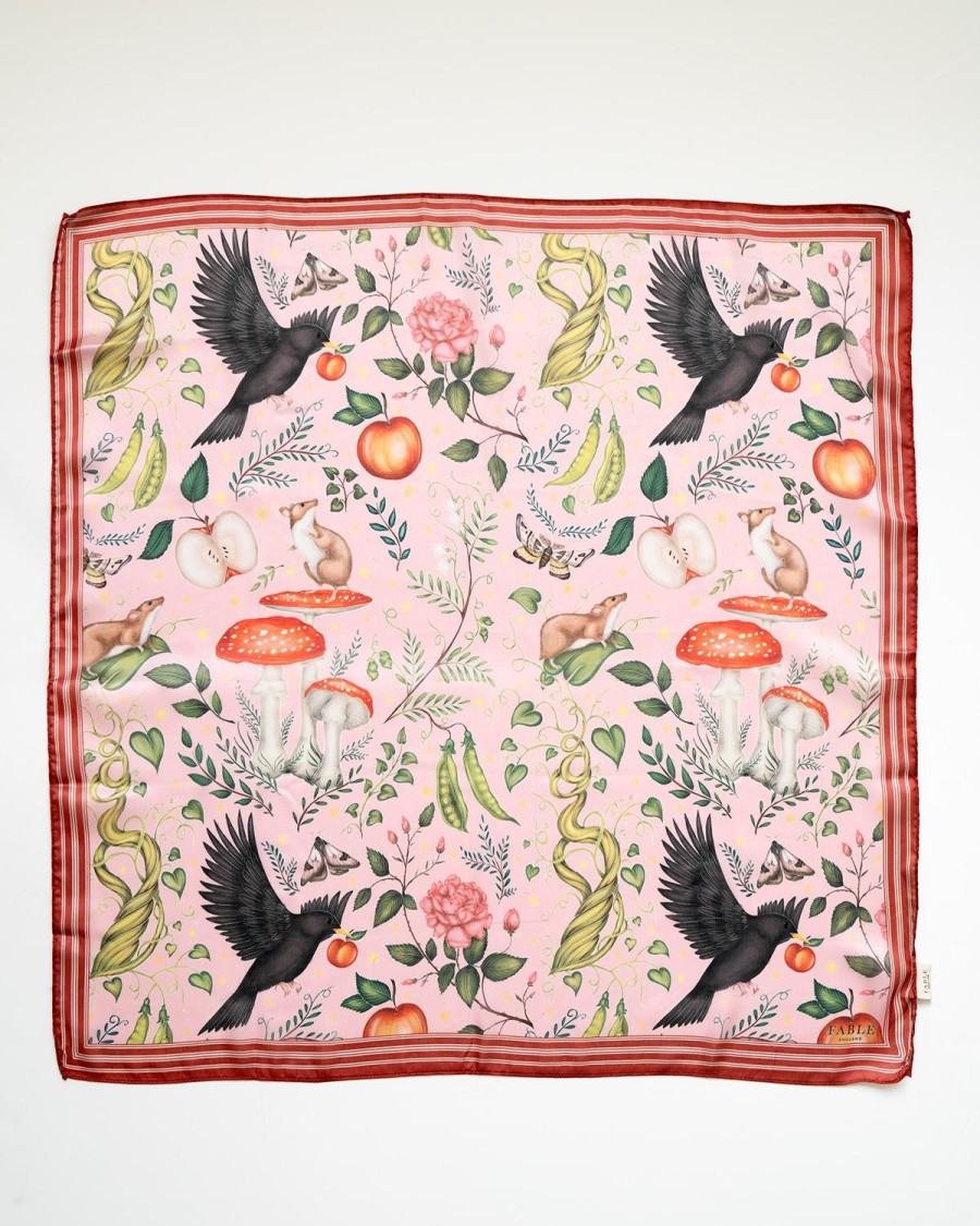 Scarves & Hats Fable England | Catherine Rowe'S Into The Woods Square Scarf Pink