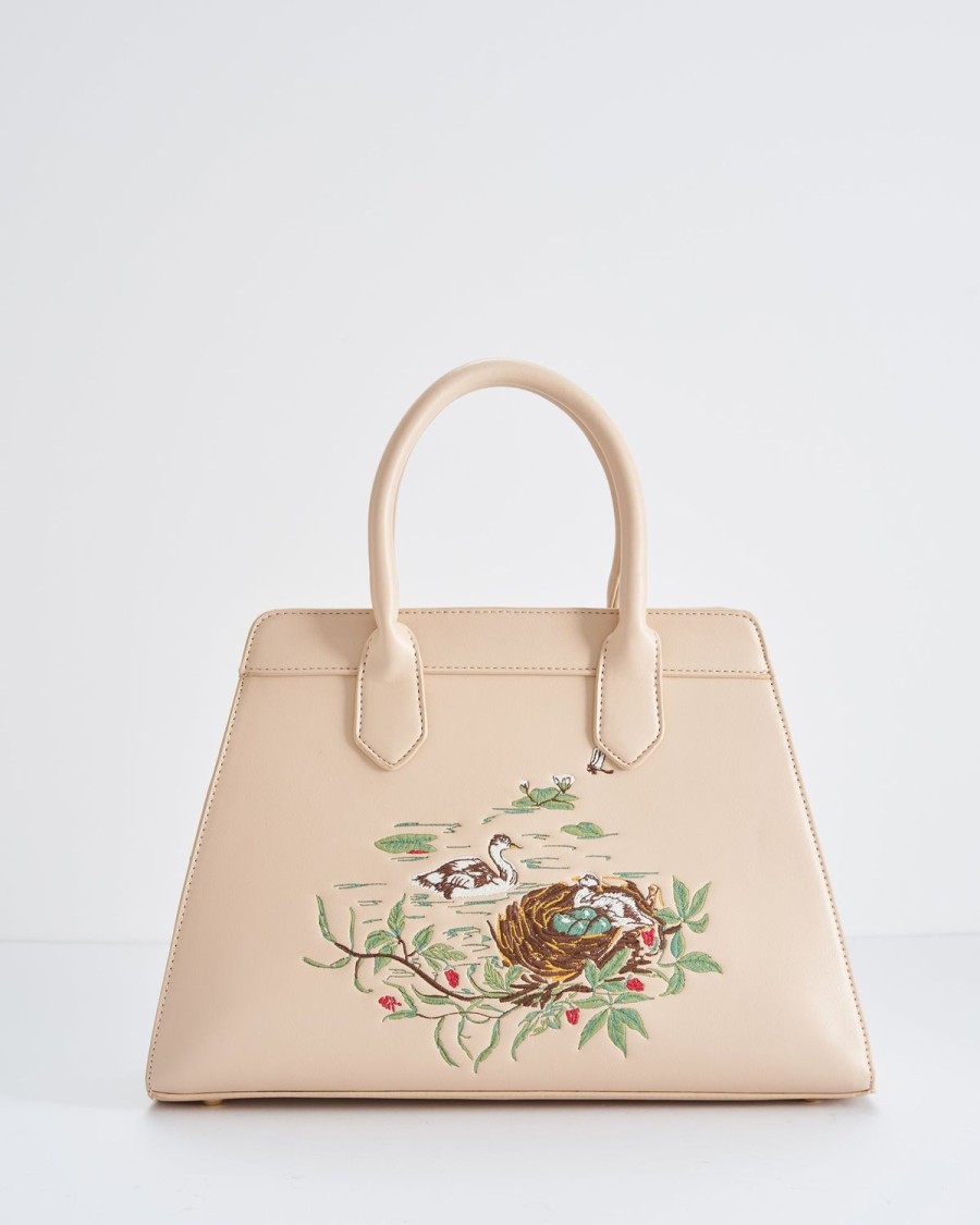 Handbags Fable England | Henrietta Tote Bag Embroidered Cygnet