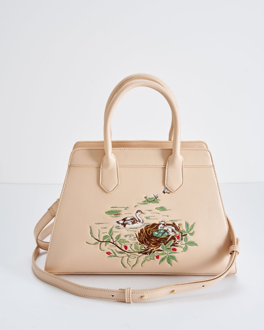 Handbags Fable England | Henrietta Tote Bag Embroidered Cygnet