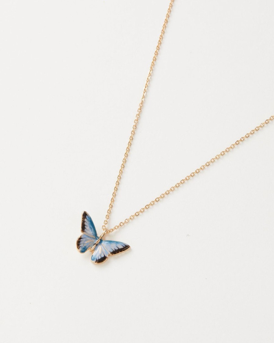 Jewellery Fable England | Enamel Blue Butterfly Short Necklace