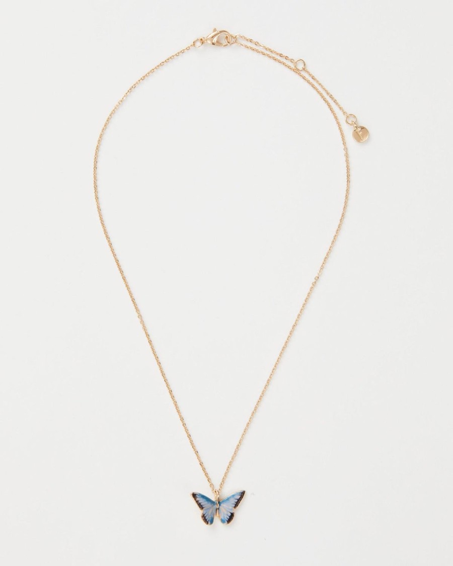 Jewellery Fable England | Enamel Blue Butterfly Short Necklace