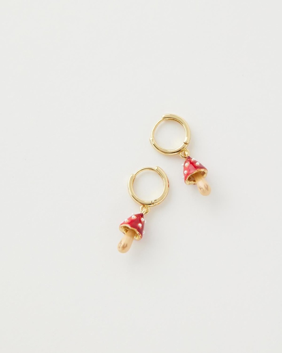 Jewellery Fable England | Enamel Mushroom Huggie Earrings