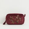 Cosmetic Bags Fable England | Robin Love Embroidered Pouch Redcurrant Velvet