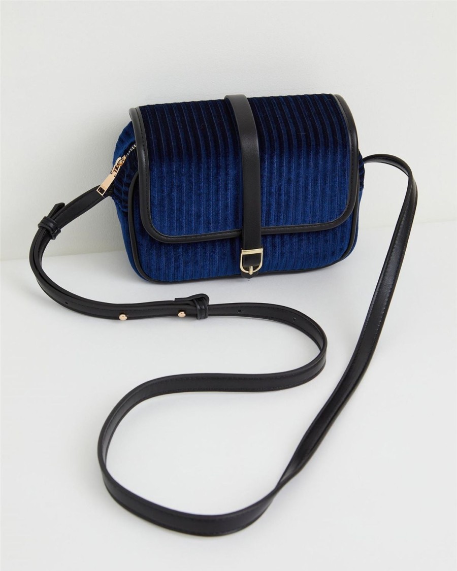 Handbags Fable England | Vivianne Velvet Camera Bag - Sapphire Blue