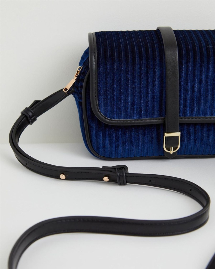 Handbags Fable England | Vivianne Velvet Camera Bag - Sapphire Blue