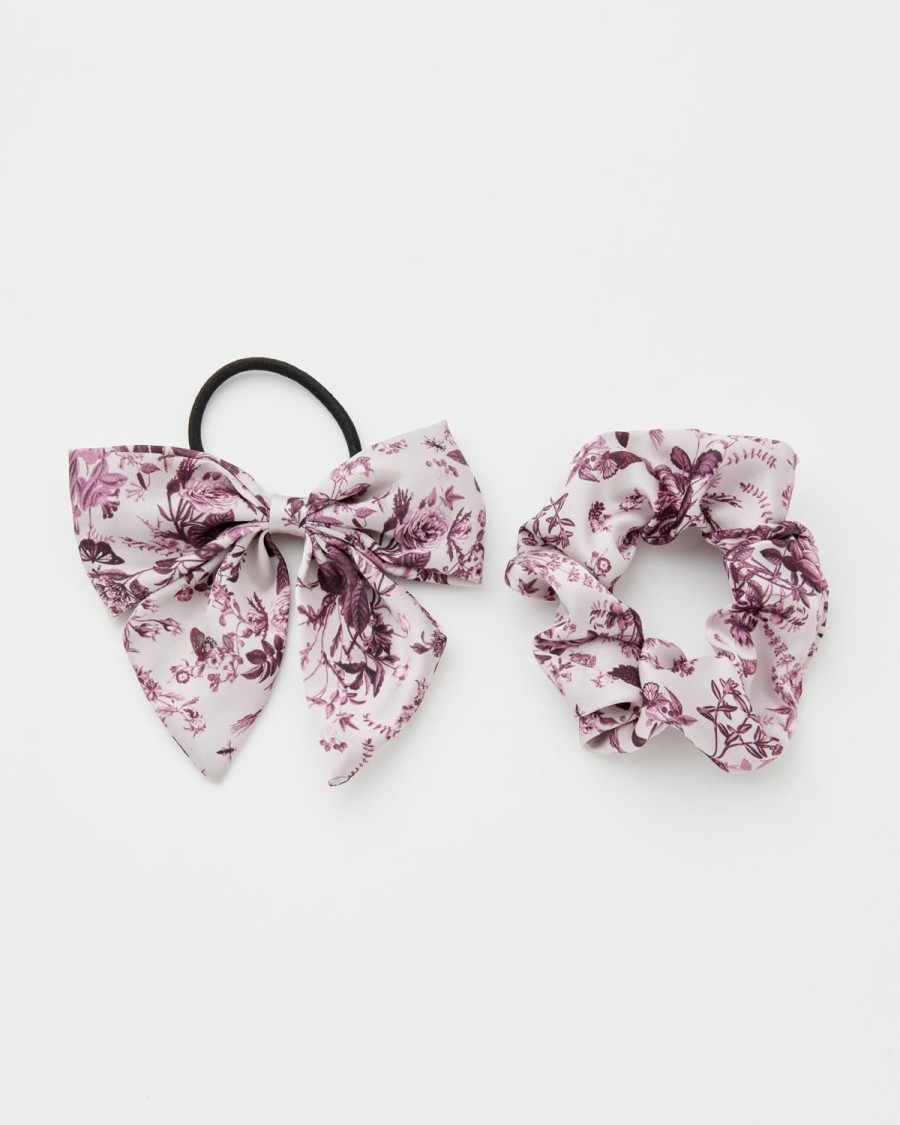 Accessories Fable England | Rambling Rose Scrunchie & Bow Set Burgundy