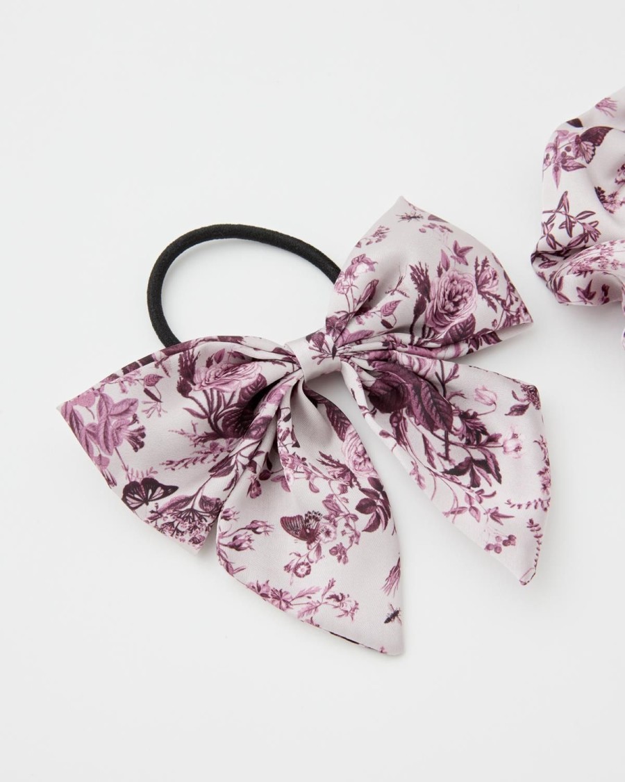 Accessories Fable England | Rambling Rose Scrunchie & Bow Set Burgundy