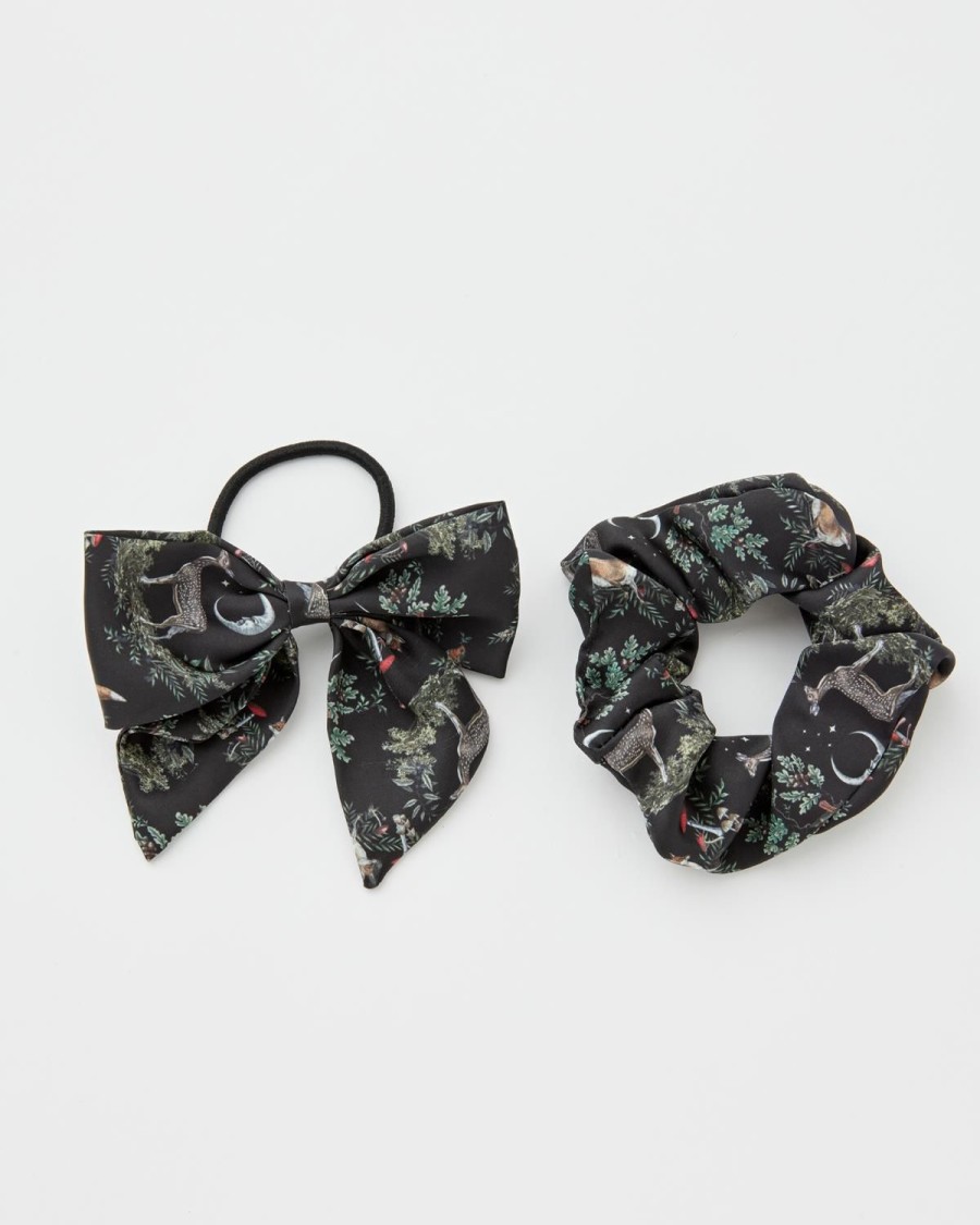 Accessories Fable England | A Night'S Tale Scrunchie & Bow Black