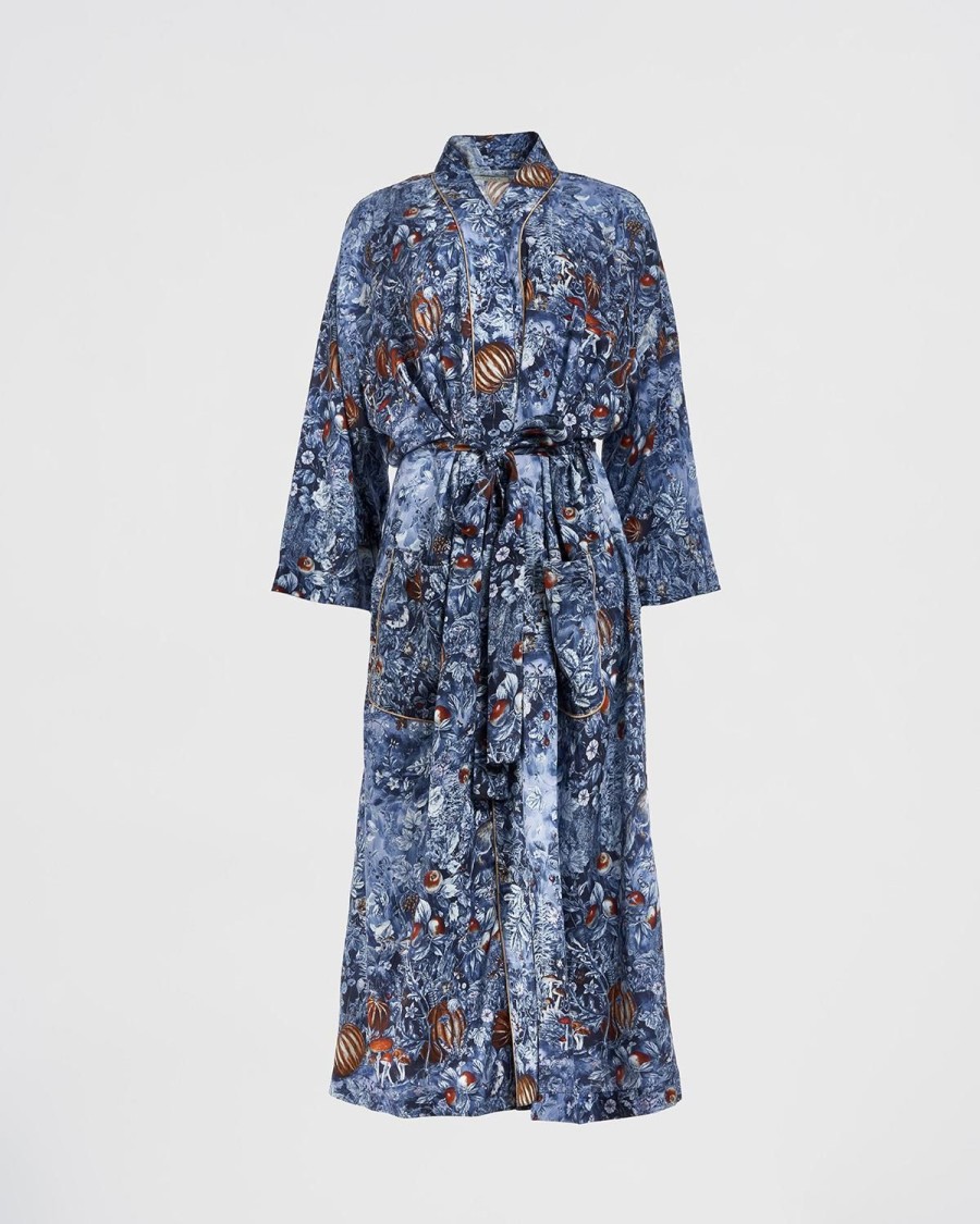 Nightwear Fable England | Nocturnal Garden Kimono Midnight Blue