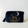 Cosmetic Bags Fable England | Deer & Moon Embroidered Pouch Blueberry Velvet