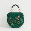 Handbags Fable England | Robin Love Embroidered Saddle Bag Fern Green Velvet