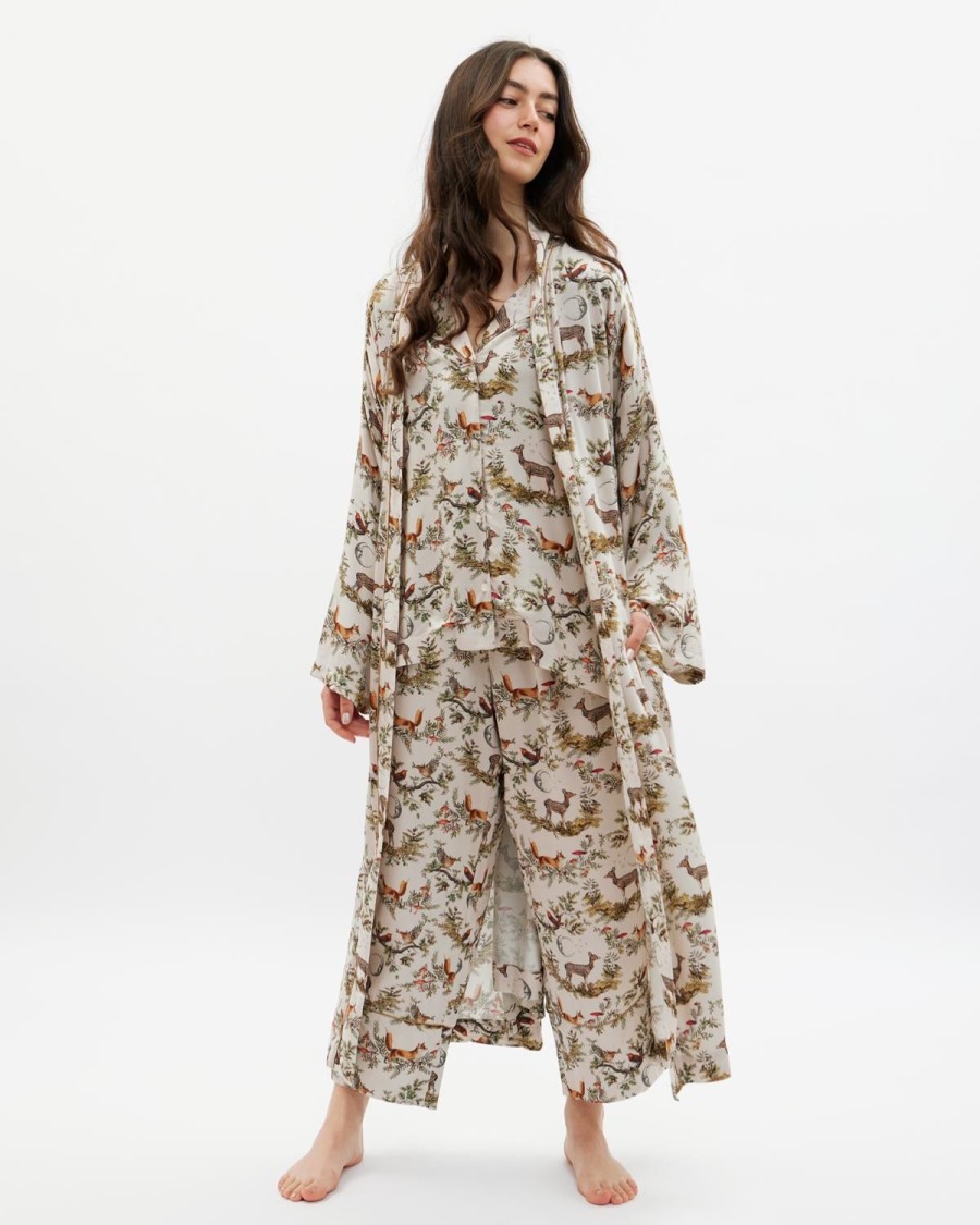 Nightwear Fable England | A Night'S Tale Woodland Kimono Crystal Grey