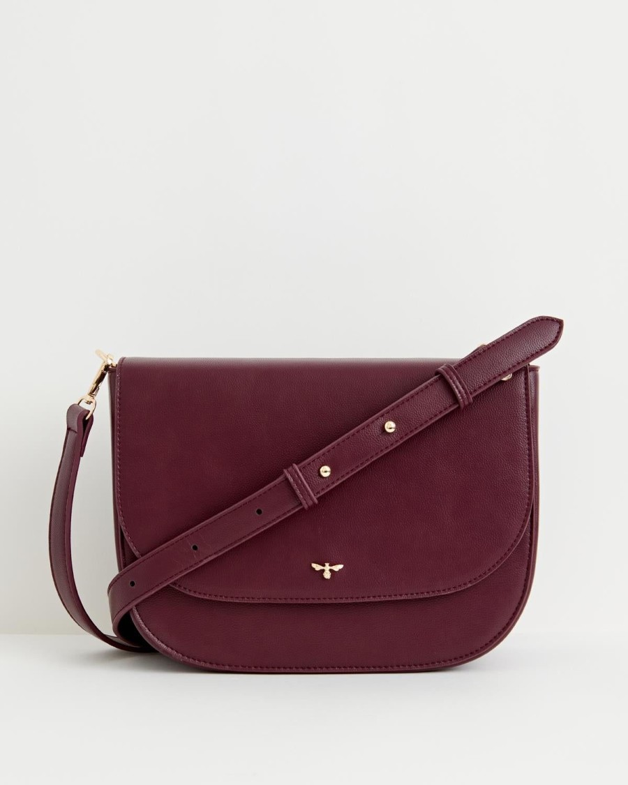 Handbags Fable England | Nina Messenger Handbag Burgundy Vegan Leather