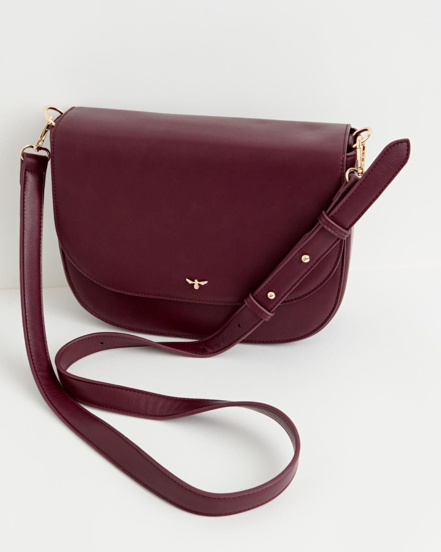 Handbags Fable England | Nina Messenger Handbag Burgundy Vegan Leather