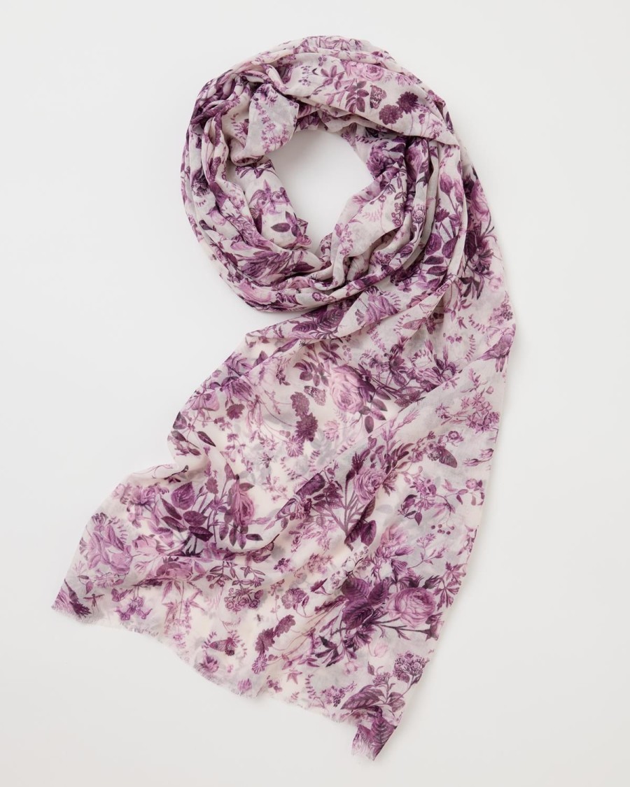 Scarves & Hats Fable England | Rambling Rose Lightweight Scarf Burgundy